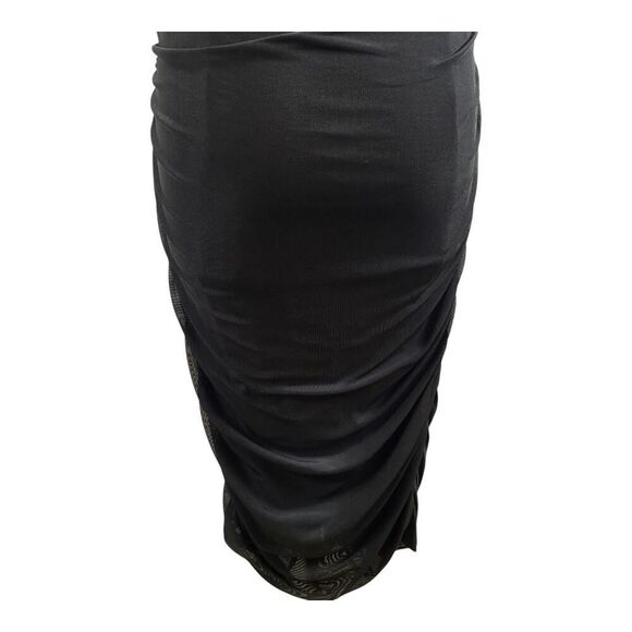 Zara Medium Black Ruched Bodycon Midi Dress Adjustable Straps Fitted Stretchy - Picture 14 of 15